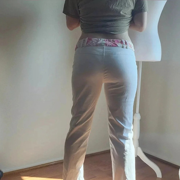 Escada Funky 90s Vintage White Polkadot Bootcut Jeans Y2K Womens Cotton Pants 44 - Picture 5 of 16